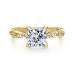 New Gabriel & Co. Campana - 14K Yellow Gold Princess Cut Twisted Diamond Engagement Ring