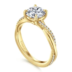New Gabriel & Co. Campana - 14K Yellow Gold Round Twisted Diamond Engagement Ring