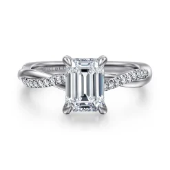 New Gabriel & Co. Campana - Platinum Emerald Cut Twisted Diamond Engagement Ring
