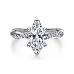 New Gabriel & Co. Campana - Platinum Emerald Marquise Shape Twisted Diamond Engagement Ring