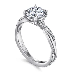New Gabriel & Co. Campana - Platinum Pear Shape Twisted Diamond Engagement Ring