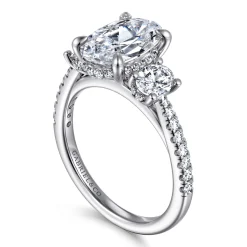 New Gabriel & Co. Camra - 14K White Gold Oval Three Stone Diamond Engagement Ring