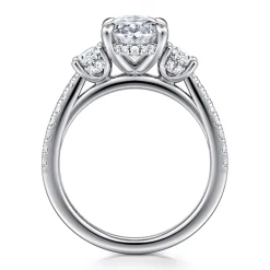 New Gabriel & Co. Camra - 14K White Gold Oval Three Stone Diamond Engagement Ring