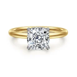 Best Gabriel & Co. Cari - 14K White-Yellow Gold Cushion Diamond Engagement Ring
