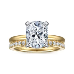 Clearance Gabriel & Co. Cari - 14K White-Yellow Gold Elongated Cushion Diamond Engagement Ring