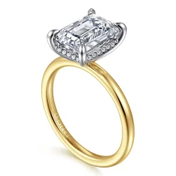 New Gabriel & Co. Cari - 14K White-Yellow Gold Emerald Cut Diamond Engagement Ring
