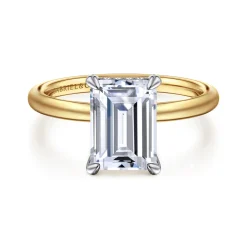 Best Gabriel & Co. Cari - 14K White-Yellow Gold Emerald Cut Diamond Engagement Ring
