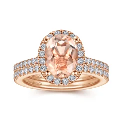Sale Gabriel & Co. Carly - 14K Rose Gold Morganite and Diamond Halo Engagement Ring
