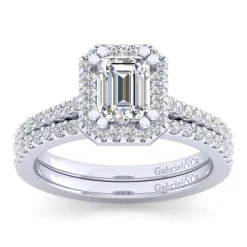Clearance Gabriel & Co. Carly - 14K White Gold Emerald Halo Diamond Engagement Ring