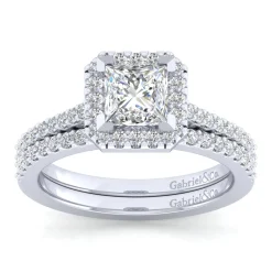 New Gabriel & Co. Carly - 14K White Gold Princess Halo Diamond Engagement Ring