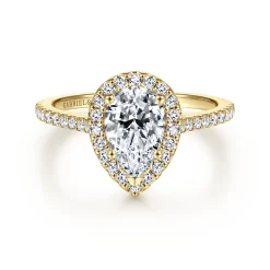 Clearance Gabriel & Co. Carly - 14K Yellow Gold Pear Shape Halo Diamond Engagement Ring