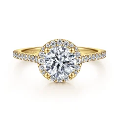 New Gabriel & Co. Carly - 14K Yellow Gold Round Halo Diamond Engagement Ring