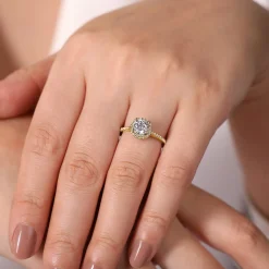 New Gabriel & Co. Carly - 14K Yellow Gold Round Halo Diamond Engagement Ring