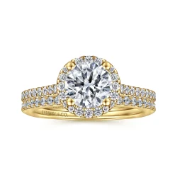 New Gabriel & Co. Carly - 14K Yellow Gold Round Halo Diamond Engagement Ring