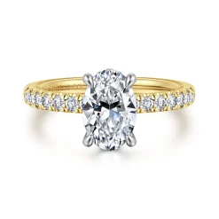 New Gabriel & Co. Carmellia - 14K White-Yellow Gold Oval Diamond Engagement Ring