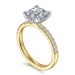 Clearance Gabriel & Co. Carmellia - 14K White-Yellow Gold Princess Cut Diamond Engagement Ring