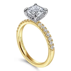 Discount Gabriel & Co. Carmellia - 14K White-Yellow Gold Cushion Cut Diamond Engagement Ring