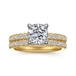 Discount Gabriel & Co. Carmellia - 14K White-Yellow Gold Cushion Cut Diamond Engagement Ring