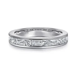 Best Gabriel & Co. Caro - 14K White Gold Channel Baguette and Round Diamond Anniversary Band - 0.8 ct