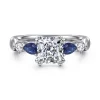 Clearance Gabriel & Co. Carrie - 14K White Gold Cushion Cut Five Stone Sapphire and Diamond Engagement Ring