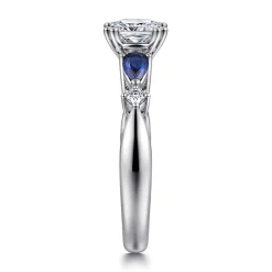 Clearance Gabriel & Co. Carrie - 14K White Gold Cushion Cut Five Stone Sapphire and Diamond Engagement Ring