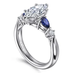 Gabriel & Co. Carrie - 14K White Gold Marquise Shape Five Stone Sapphire and Diamond Engagement Ring