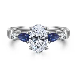 Hot Gabriel & Co. Carrie - 14K White Gold Oval Five Stone Sapphire and Diamond Engagement Ring