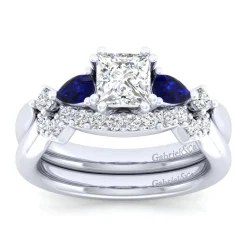 Hot Gabriel & Co. Carrie - 14K White Gold Princess Cut Five Stone Sapphire and Diamond Engagement Ring