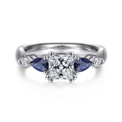 Hot Gabriel & Co. Carrie - 14K White Gold Princess Cut Five Stone Sapphire and Diamond Engagement Ring