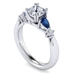 Hot Gabriel & Co. Carrie - 14K White Gold Princess Cut Five Stone Sapphire and Diamond Engagement Ring