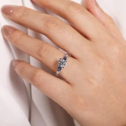 Outlet Gabriel & Co. Carrie - 14K White Gold Round Five Stone Sapphire and Diamond Engagement Ring