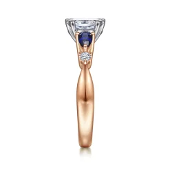 New Gabriel & Co. Carrie - 14K White-Rose Gold Oval Five Stone Sapphire and Diamond Engagement Ring