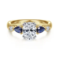 Best Gabriel & Co. Carrie - 14K White-Yellow Gold Oval Five Stone Sapphire and Diamond Engagement Ring
