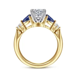 Best Gabriel & Co. Carrie - 14K White-Yellow Gold Oval Five Stone Sapphire and Diamond Engagement Ring