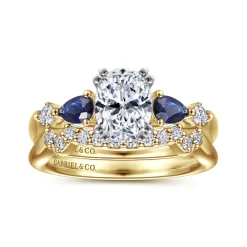 Best Gabriel & Co. Carrie - 14K White-Yellow Gold Oval Five Stone Sapphire and Diamond Engagement Ring