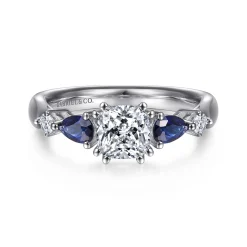 Sale Gabriel & Co. Carrie - Platinum Cushion Cut Five Stone Sapphire and Diamond Engagement Ring