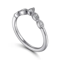 New Gabriel & Co. Cary - Vintage Inspired 14K White Gold Curved Gold Diamond Anniversary Band - 0.07 ct
