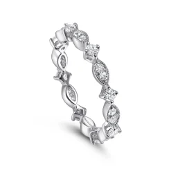 Best Gabriel & Co. Casena - Vintage Inspired 14K White Gold Marquise and Round Station Diamond Eternity Band - 0.5 ct