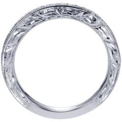 Hot Gabriel & Co. Caserta - 14K White Gold Hand Engraved Micro Pave Diamond Wedding Band - 0.25 ct
