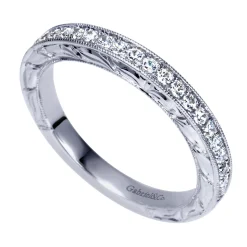 Hot Gabriel & Co. Caserta - 14K White Gold Hand Engraved Micro Pave Diamond Wedding Band - 0.25 ct