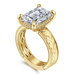 Discount Gabriel & Co. Caspia - Vintage Inspired 14K Yellow Gold Emerald Cut Diamond Engagement Ring