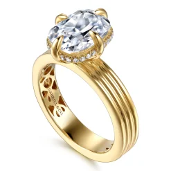 Best Gabriel & Co. Cassandra - 14K Yellow Gold Compass Prong Elongate Cushion Diamond Engagement Ring