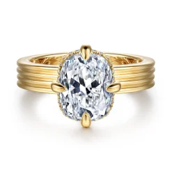 Best Gabriel & Co. Cassandra - 14K Yellow Gold Compass Prong Elongate Cushion Diamond Engagement Ring
