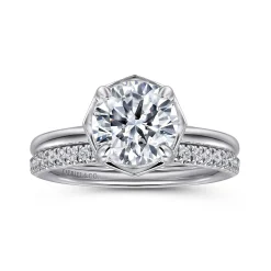 New Gabriel & Co. Cassi - 14K White Gold Bezel Prong Round Diamond Engagement Ring