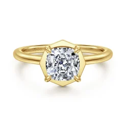 Best Gabriel & Co. Cassi - 14K Yellow Gold Bezel Prong Cushion Cut Diamond Engagement Ring