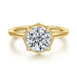 Discount Gabriel & Co. Cassi - 14K Yellow Gold Bezel Prong Round Diamond Engagement Ring