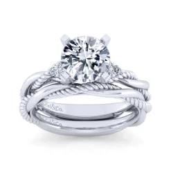 Clearance Gabriel & Co. Catalina - 14K White Gold Twisted Round Diamond Engagement Ring