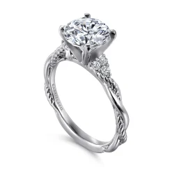 Clearance Gabriel & Co. Catalina - 14K White Gold Twisted Round Diamond Engagement Ring