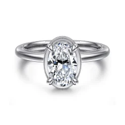 New Gabriel & Co. Catallina - 14K White Gold Bezel Prong Oval Diamond Engagement Ring