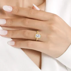 Clearance Gabriel & Co. Catallina - 14K Yellow Gold Bezel Prong Emerald Cut Diamond Engagement Ring